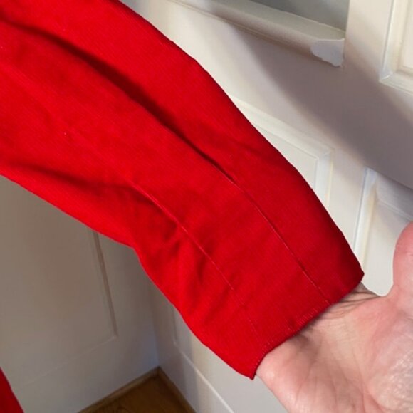 Vintage 80's Lanz Originals Cottagcore Red Corduroy Bib Front Midi Dress Small - Picture 7 of 10